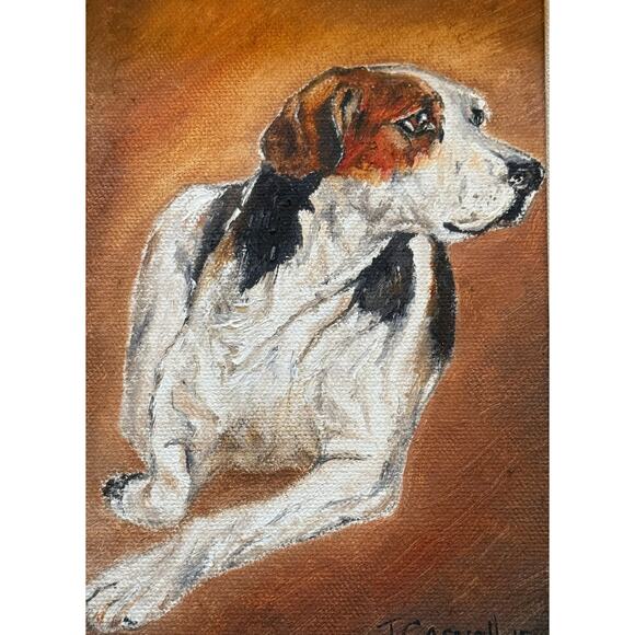 Contemporary Gold Wood Framed Oil on Canvas Portrait “Blinks Hound” Signed - Picture 5 of 13